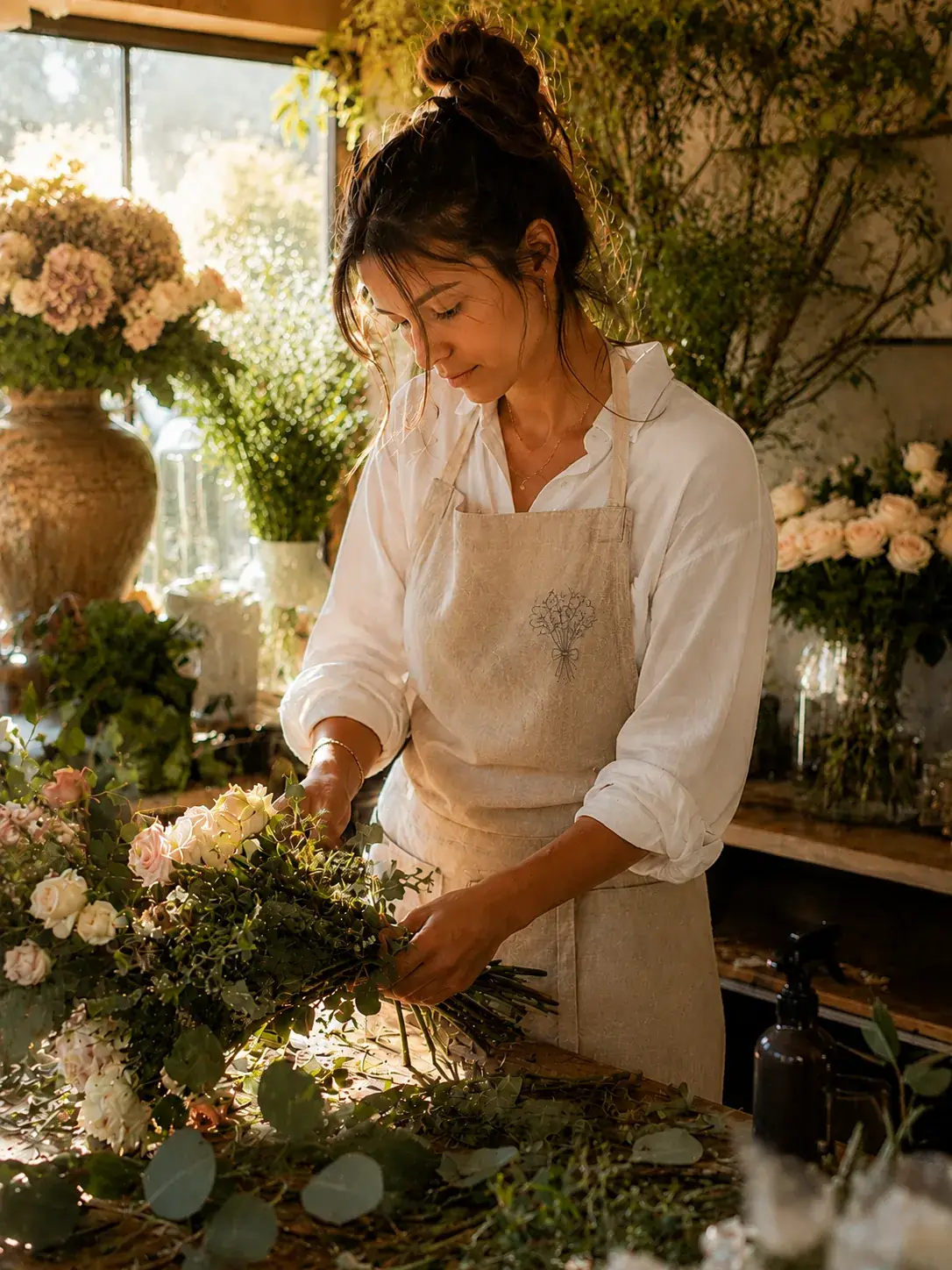 Tablier brodé entreprise fleuriste Paris — Paris Broderie